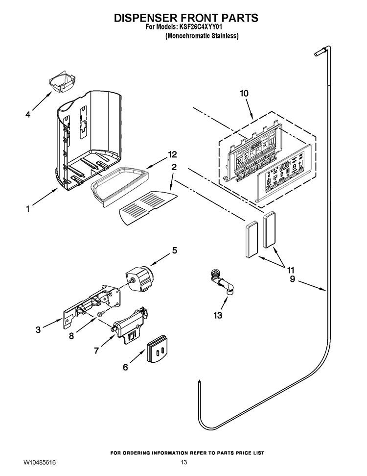 DISPENSER FRONT PARTS Diagram and Parts List for KSF26C4XYY01  KitchenAid Refrigerator