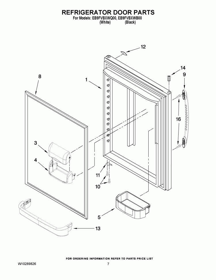 REFRIGERATOR DOOR PARTS Diagram and Parts List for EB9FVBXWB00  Whirlpool Refrigerator