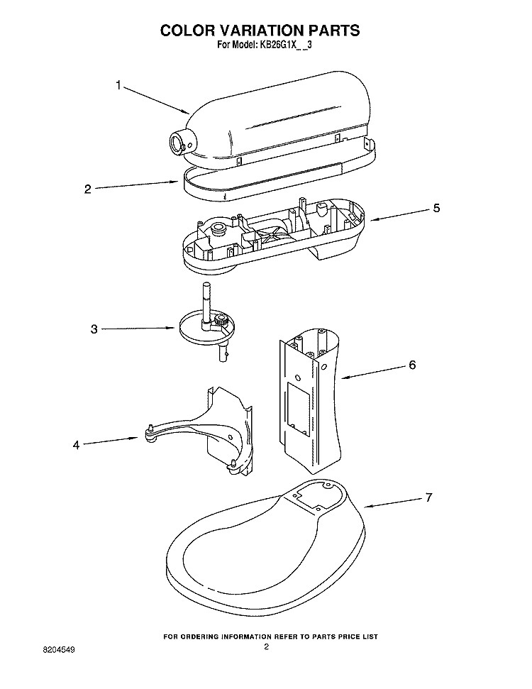 COLOR VARIATION PARTS Diagram and Parts List for KB26G1XAC3  KitchenAid Mixer