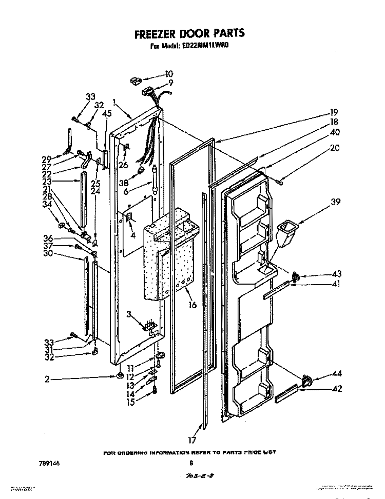 FREEZER DOOR Diagram and Parts List for ED22MM1LWR0  Whirlpool Refrigerator