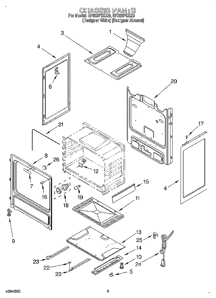CHASSIS Diagram and Parts List for SF325PEEQ0  Whirlpool Range