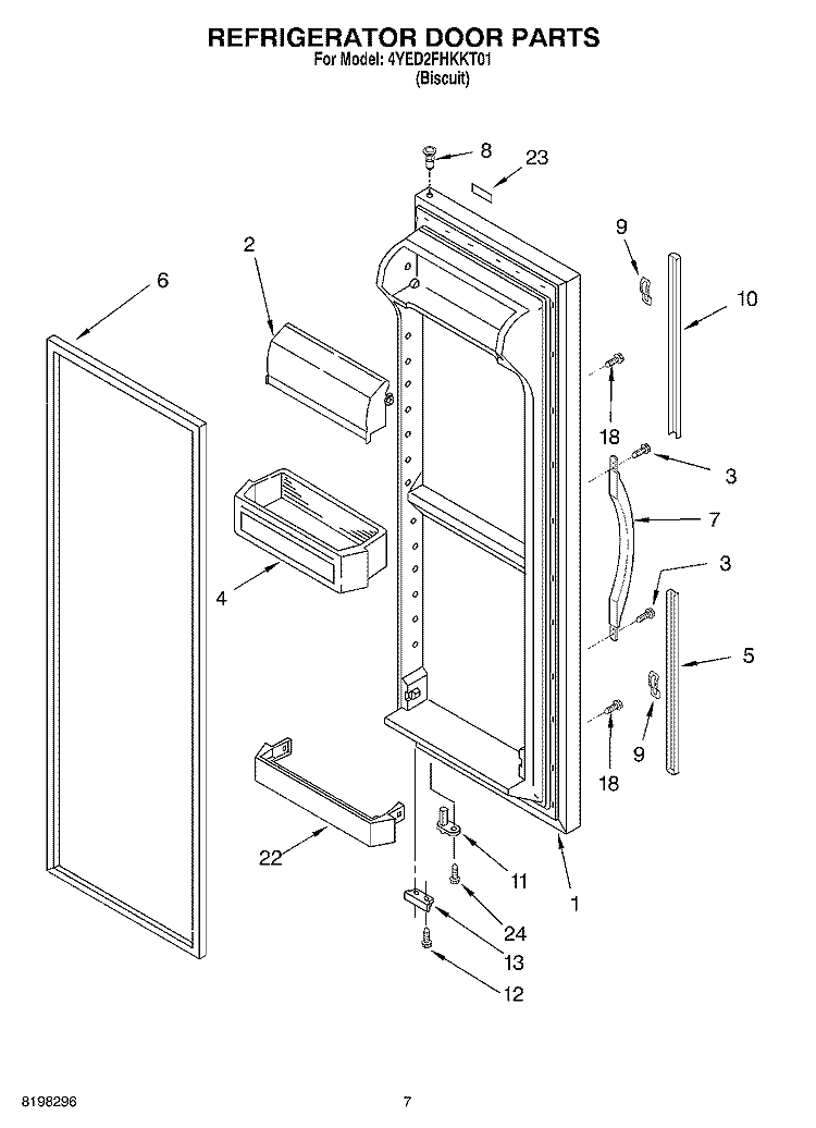 REFRIGERATOR DOOR Diagram and Parts List for 4YED2FHKKT01  Whirlpool Refrigerator