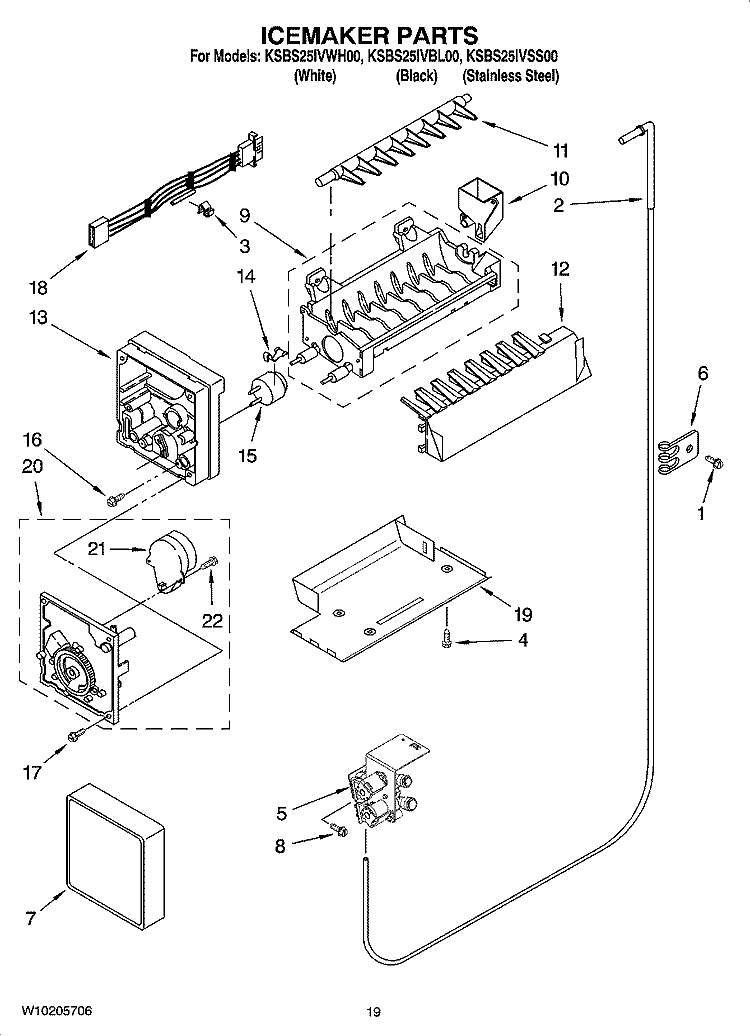 ICEMAKER PARTS, OPTIONAL PARTS (NOT INCLUDED) Diagram and Parts List for KSBS25IVSS00  KitchenAid Refrigerator