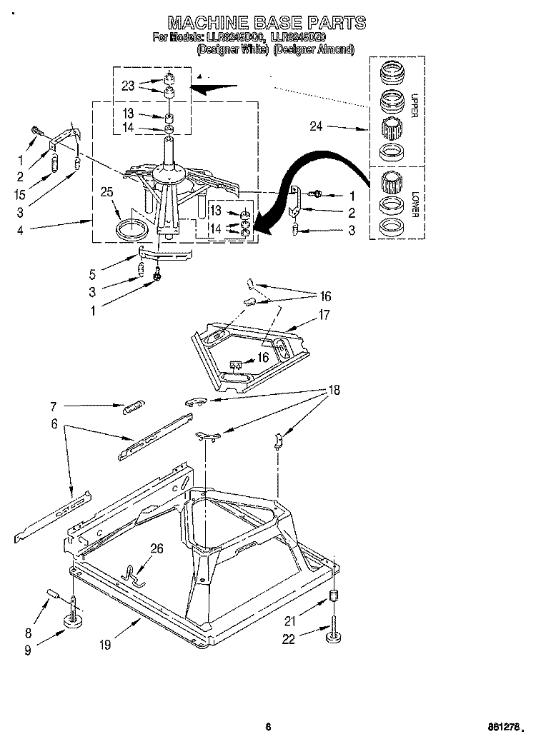MACHINE BASE Diagram and Parts List for LLR8245DQ0  Whirlpool Washer