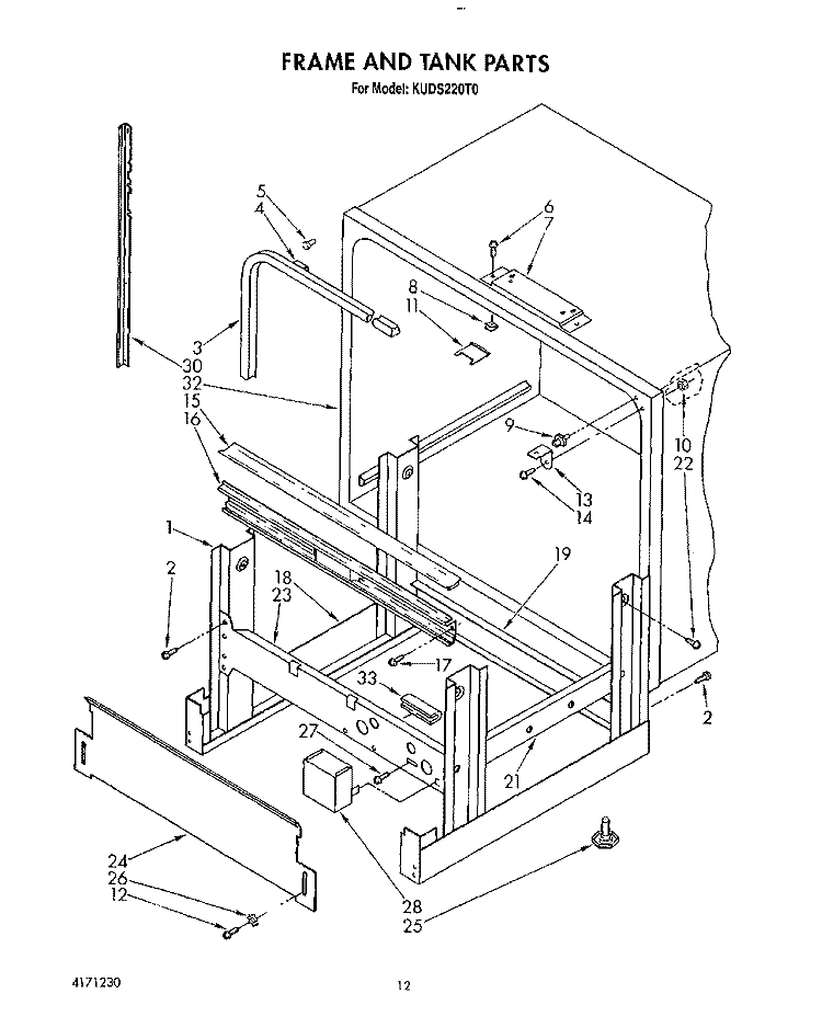 FRAME AND TANK Diagram and Parts List for KUDS220T0  KitchenAid Dishwasher