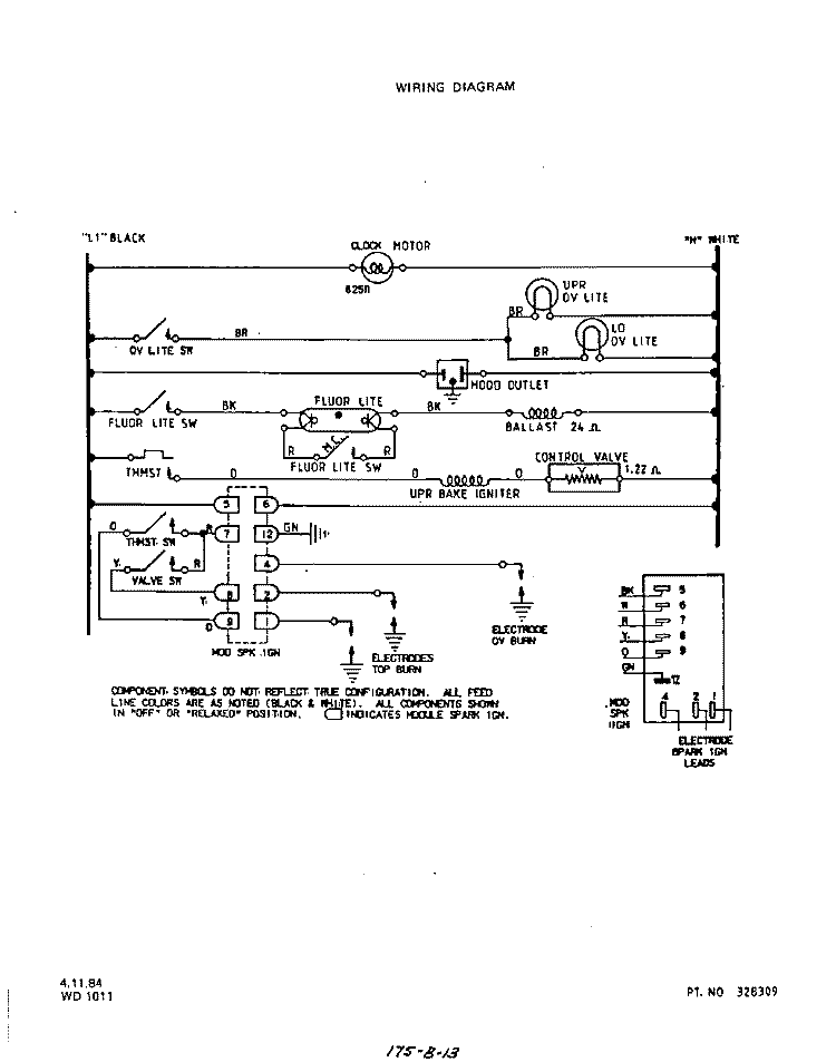 WIRING DIAGRAM Diagram and Parts List for 1835W1A  Roper Range