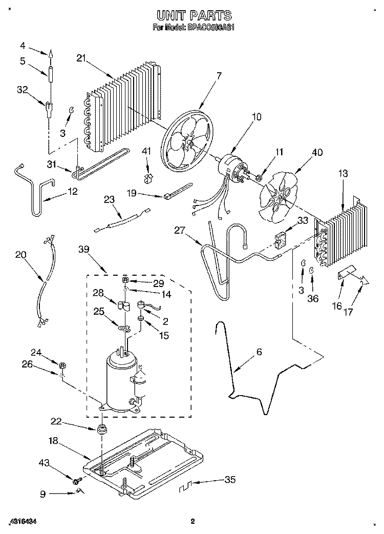 UNIT, LITERATURE Diagram and Parts List for BPAC0500AS1  KitchenAid Air Conditioner