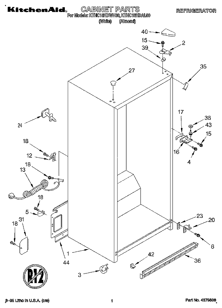 CABINET Diagram and Parts List for KTHC18KDAL00  KitchenAid Refrigerator