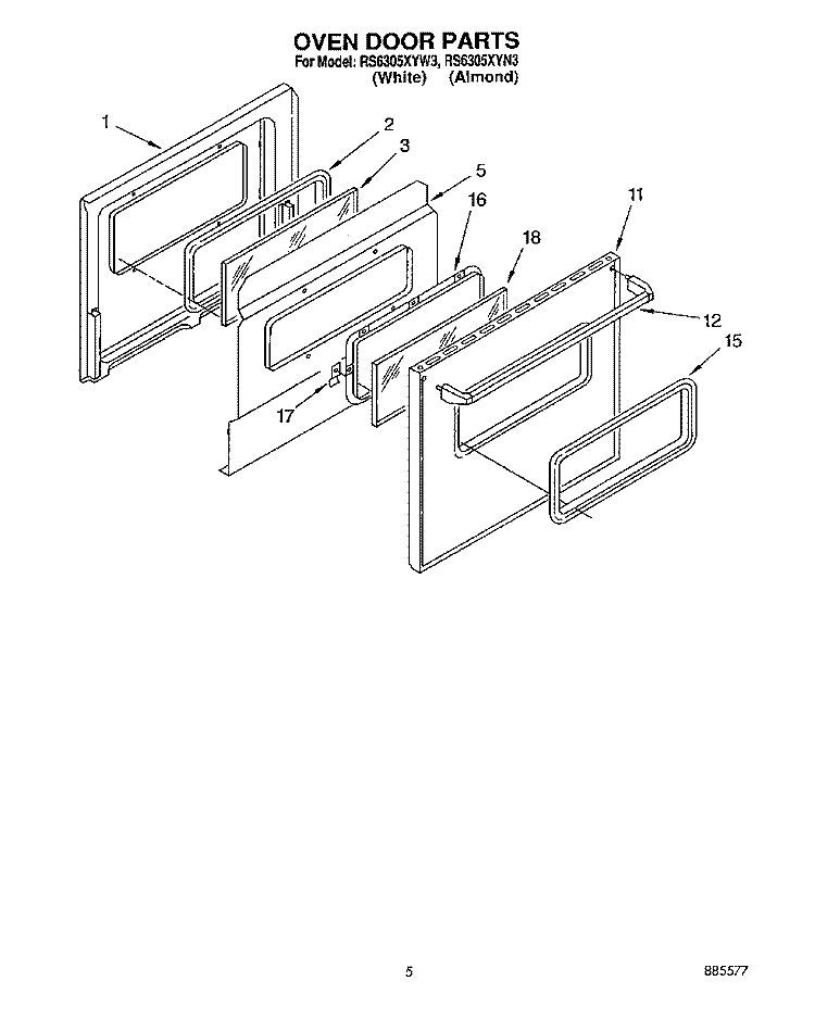 OVEN DOOR Diagram and Parts List for RS6305XYN3  Whirlpool Range