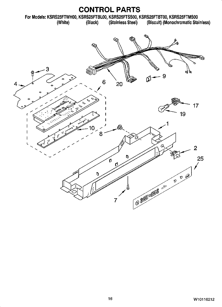 CONTROL PARTS Diagram and Parts List for KSRS25FTBT00  KitchenAid Refrigerator
