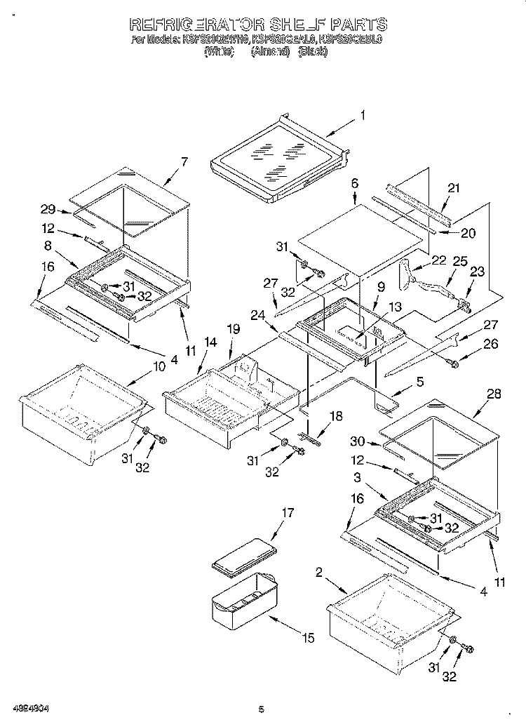 REFRIGERATOR SHELF Diagram and Parts List for KSFS20QEAL0  KitchenAid Refrigerator