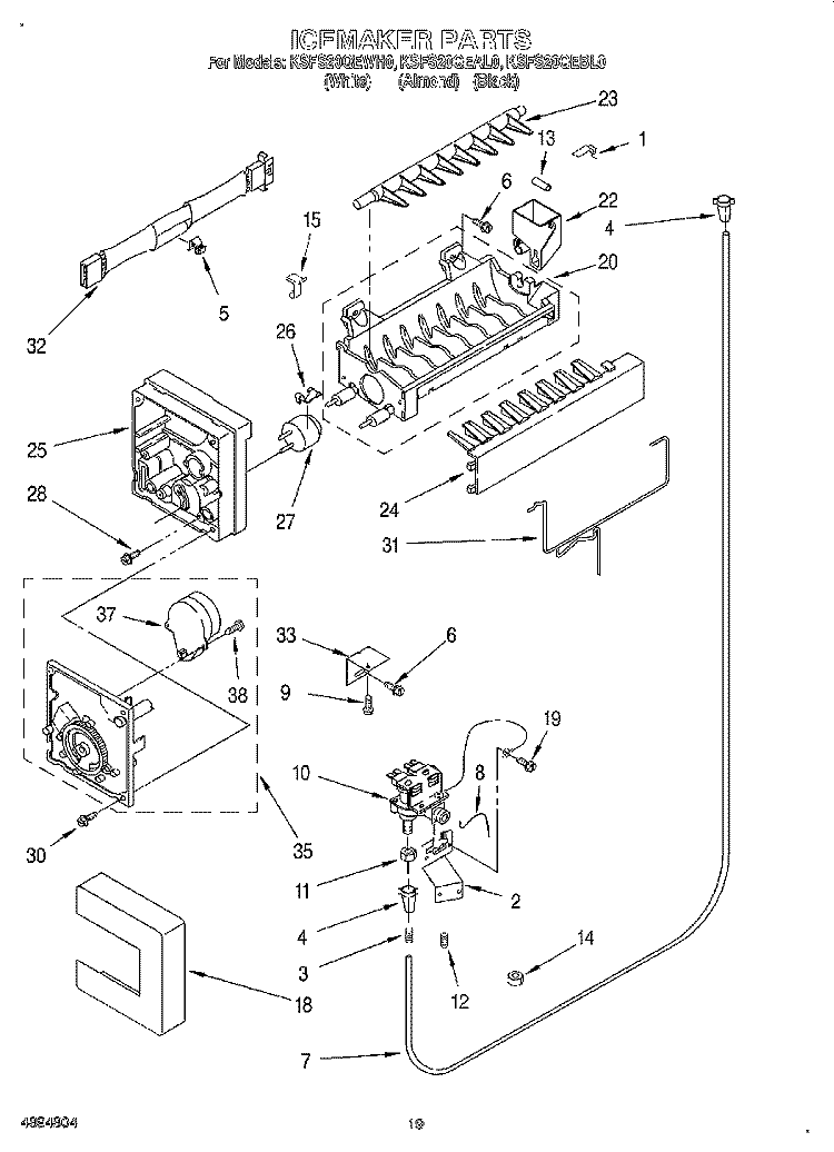 ICEMAKER, LIT/OPTIONAL Diagram and Parts List for KSFS20QEAL0  KitchenAid Refrigerator