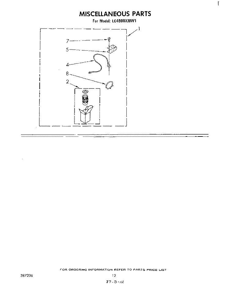 MISCELLANEOUS , LITERATURE AND OPTIONAL Diagram and Parts List for LC4900XMW1  Whirlpool Washer