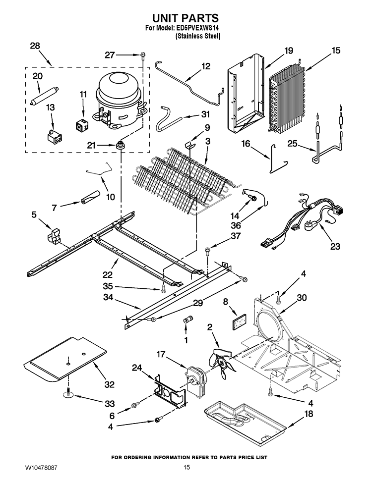 UNIT PARTS Diagram and Parts List for ED5PVEXWS14  Whirlpool Refrigerator