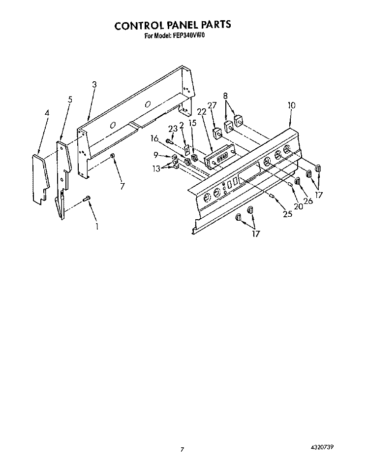 CONTROL PANEL, LIT/OPTIONAL Diagram and Parts List for FEP340VL0  Whirlpool Range