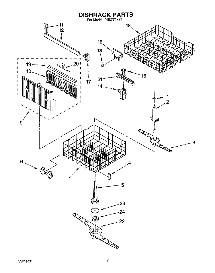 DISHRACK, LIT/OPTIONAL Diagram and Parts List for DU8770XY1  Whirlpool Dishwasher