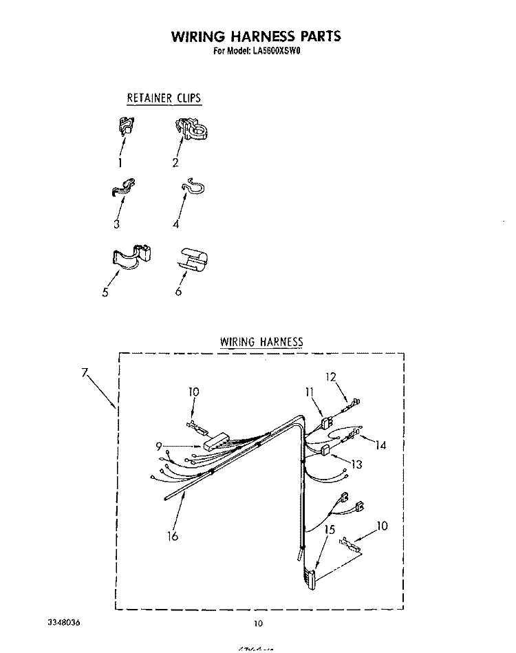 WIRING HARNESS Diagram and Parts List for LA5600XSW0  Whirlpool Washer
