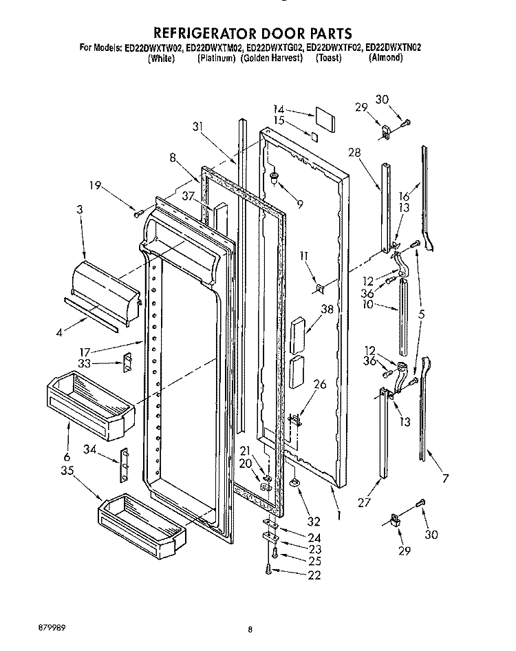 REFRIGERATOR DOOR Diagram and Parts List for ED22DWXTG02  Whirlpool Refrigerator