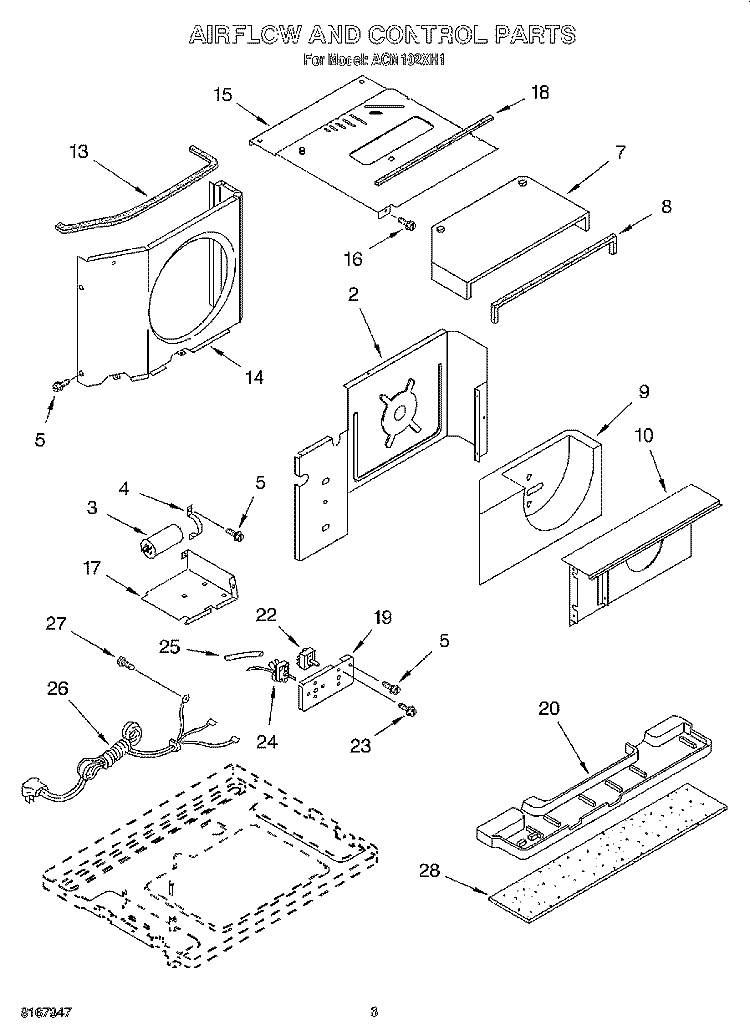 AIR FLOW AND CONTROL Diagram and Parts List for ACM102XH1  Whirlpool Air Conditioner