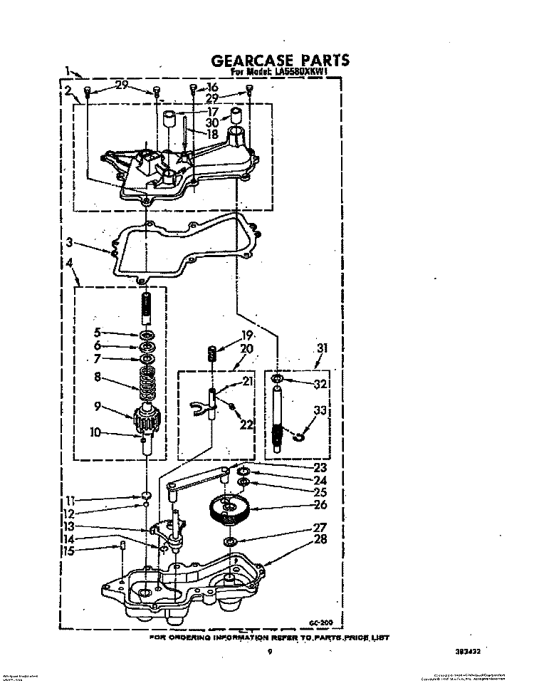 GEARCASE Diagram and Parts List for LA5580XKW1  Whirlpool Washer