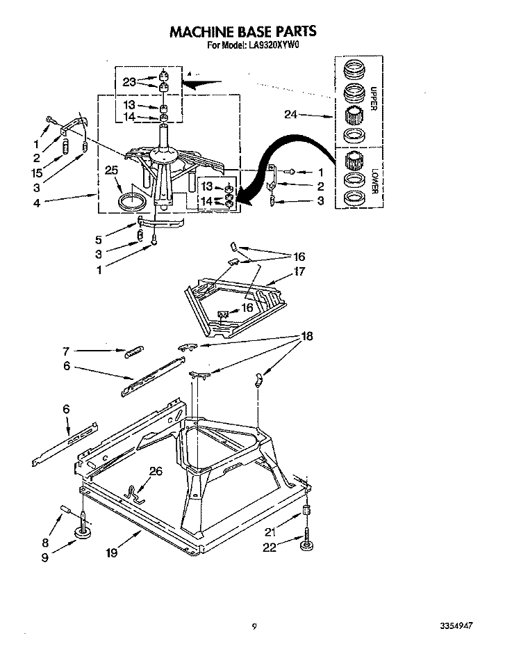 MACHINE BASE Diagram and Parts List for LA9320XYW0  Whirlpool Washer