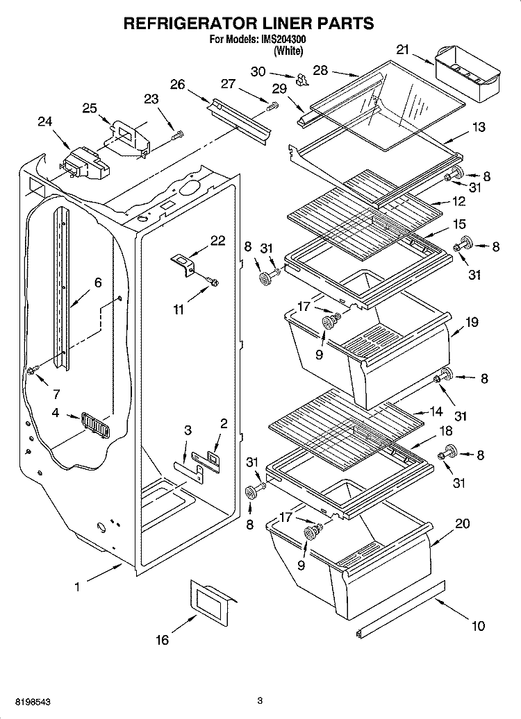 REFRIGERATOR LINER PARTS Diagram and Parts List for IMS204300  Inglis Refrigerator