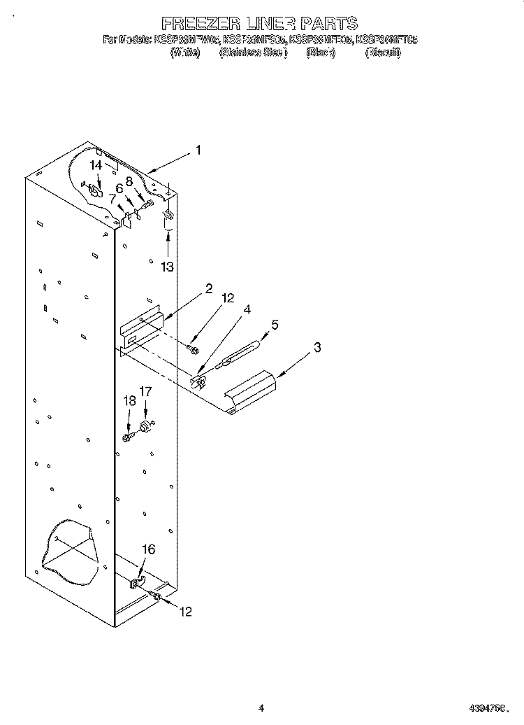 FREEZER LINER Diagram and Parts List for KSSP36MFT05  KitchenAid Refrigerator