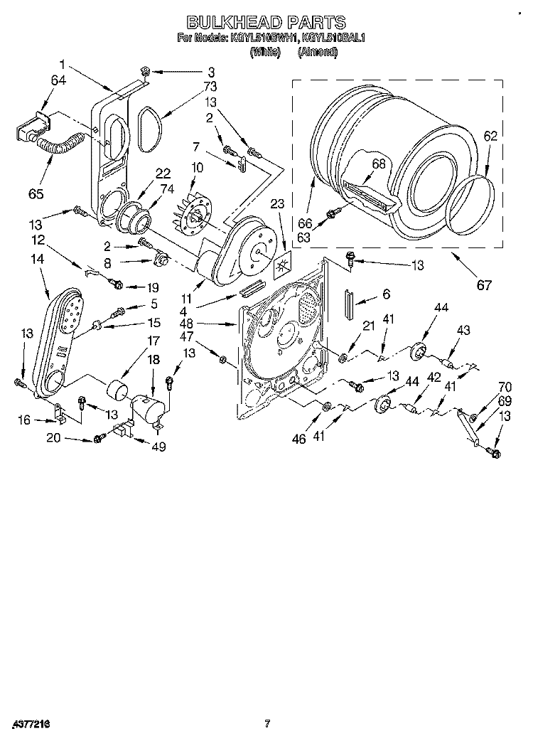 BULKHEAD Diagram and Parts List for KGYL510BWH1  KitchenAid Dryer