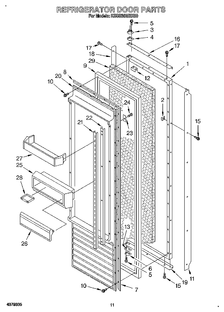 REFRIGERATOR DOOR Diagram and Parts List for KSSS36MBX00  KitchenAid Refrigerator