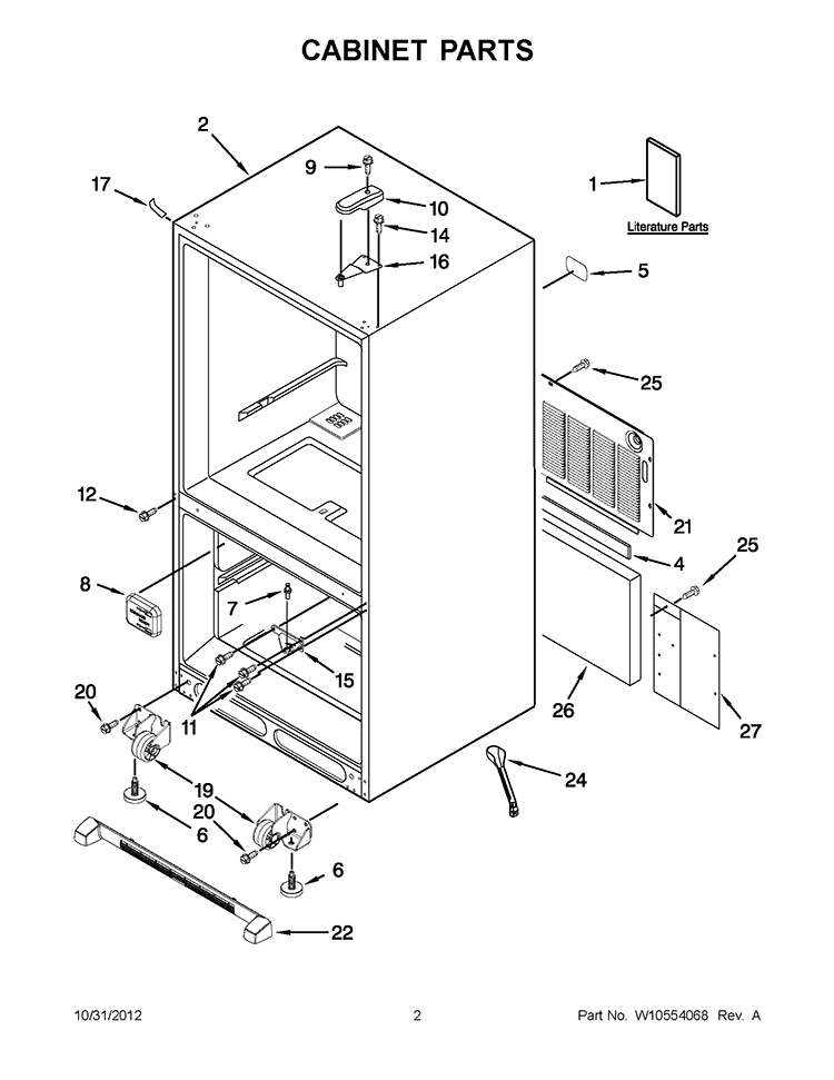 CABINET PARTS Diagram and Parts List for EB9FVHLWS03  Whirlpool Refrigerator