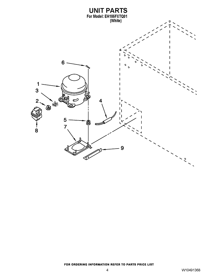 UNIT PARTS Diagram and Parts List for EH185FXTQ01  Whirlpool Freezer