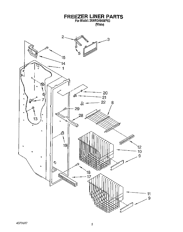 FREEZER LINER Diagram and Parts List for 3XARG484WP03  Whirlpool Refrigerator