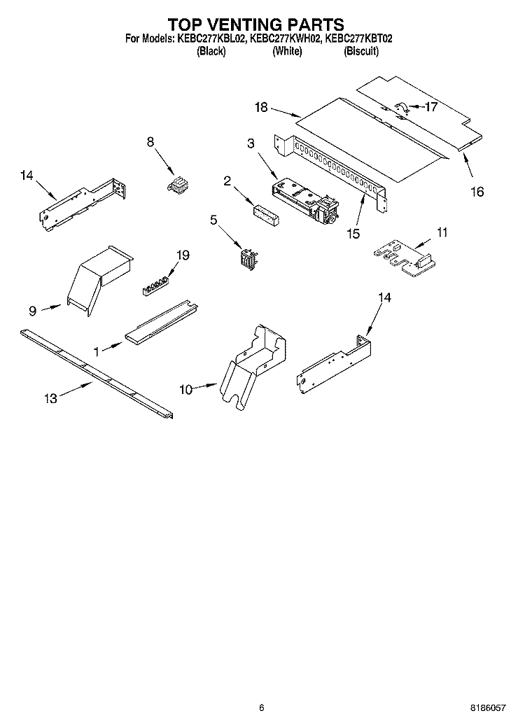 TOP VENTING PARTS, MISCELLANEOUS PARTS Diagram and Parts List for KEBC277KBT02  KitchenAid Wall Oven