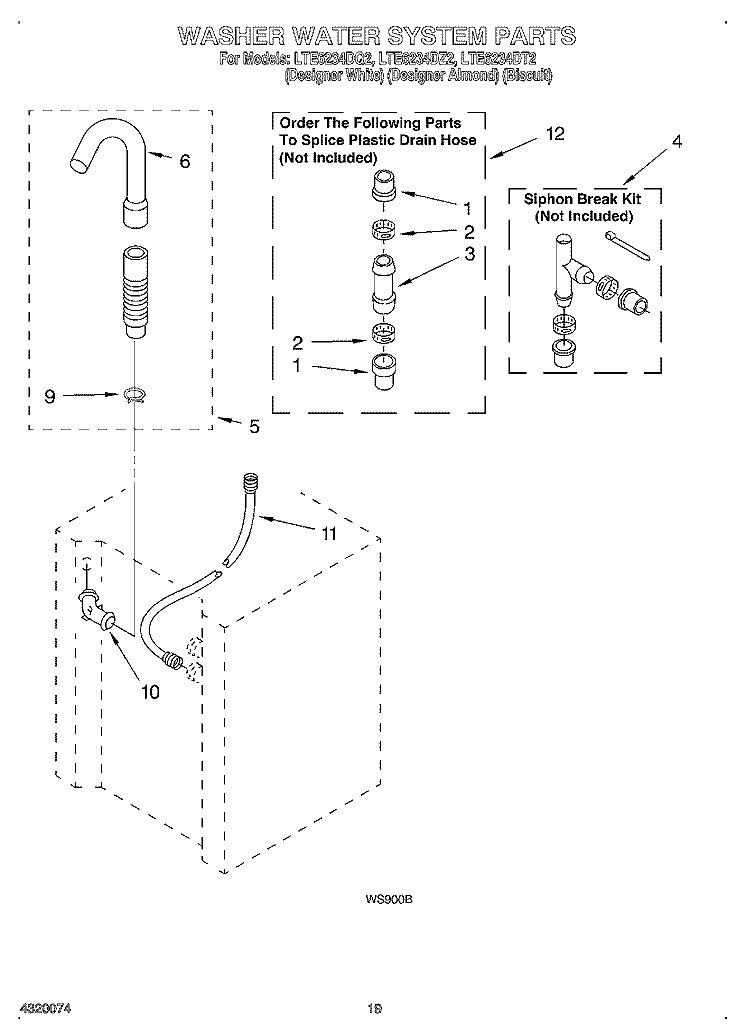 WASHER WATER SYSTEM Diagram and Parts List for LTE6234DQ2  Whirlpool Washer Dryer Combo