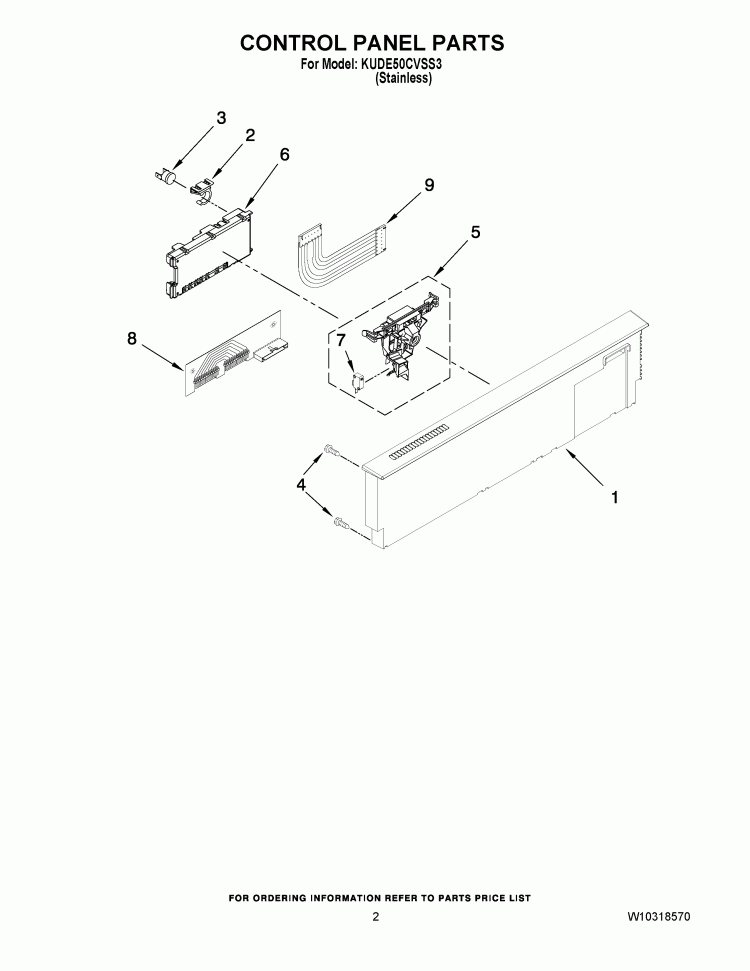 CONTROL PANEL PARTS Diagram and Parts List for KUDE50CVSS3  KitchenAid Dishwasher