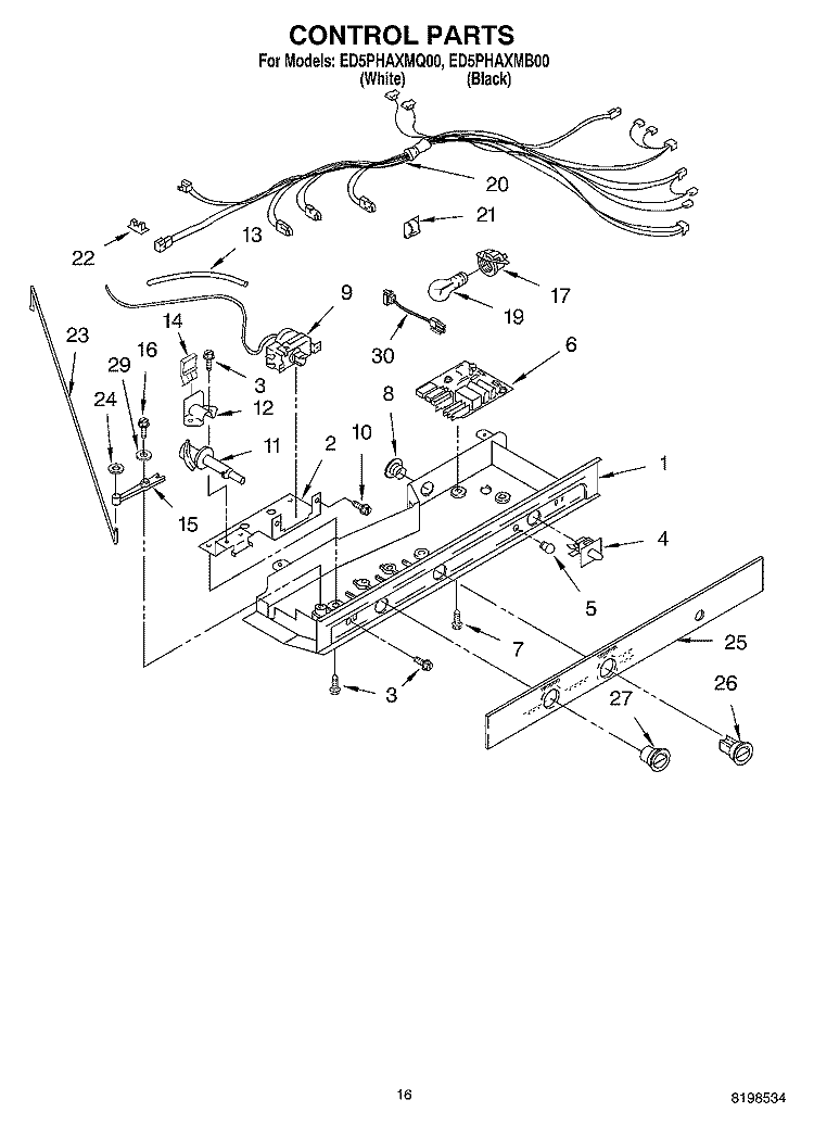CONTROL PARTS Diagram and Parts List for ED5PHAXMB00  Whirlpool Refrigerator