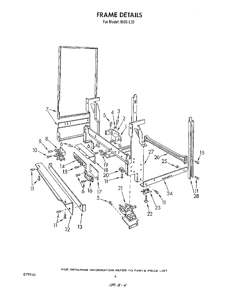 FRAME Diagram and Parts List for 8585L30  Roper Dishwasher