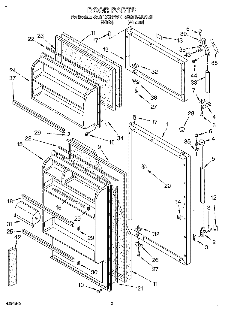 DOOR Diagram and Parts List for 3VET16GKFW01  Whirlpool Refrigerator