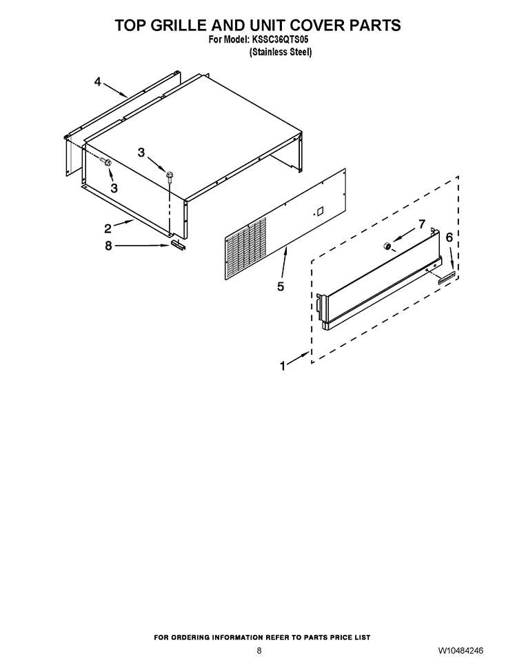 TOP GRILLE AND UNIT COVER PARTS Diagram and Parts List for KSSC36QTS05  KitchenAid Refrigerator
