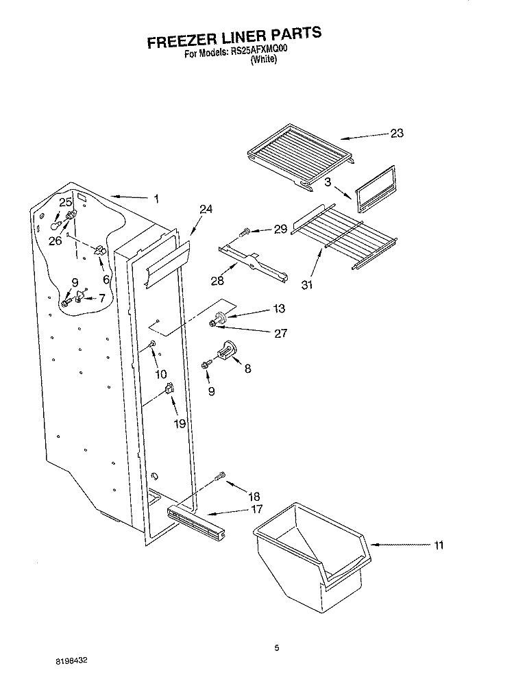 FREEZER LINER PARTS Diagram and Parts List for RS25AFXMQ00  Roper Refrigerator