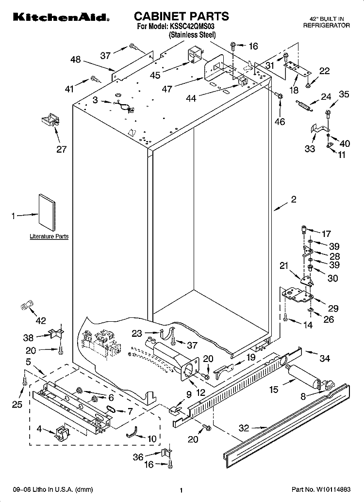 CABINET PARTS Diagram and Parts List for KSSC42QMS03  KitchenAid Refrigerator