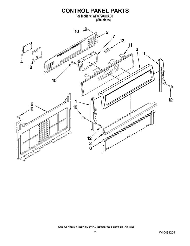 CONTROL PANEL PARTS Diagram and Parts List for WFG720H0AS0  Whirlpool Range