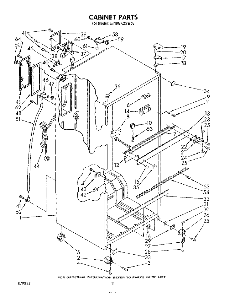CABINET Diagram and Parts List for ET18GKXSW03  Whirlpool Refrigerator