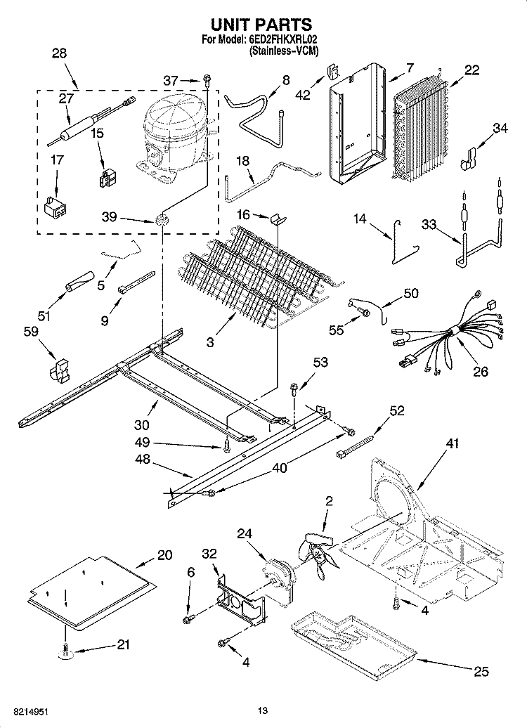 UNIT PARTS, OPTIONAL PARTS (NOT INCLUDED) Diagram and Parts List for 6ED2FHKXRL02  Whirlpool Refrigerator