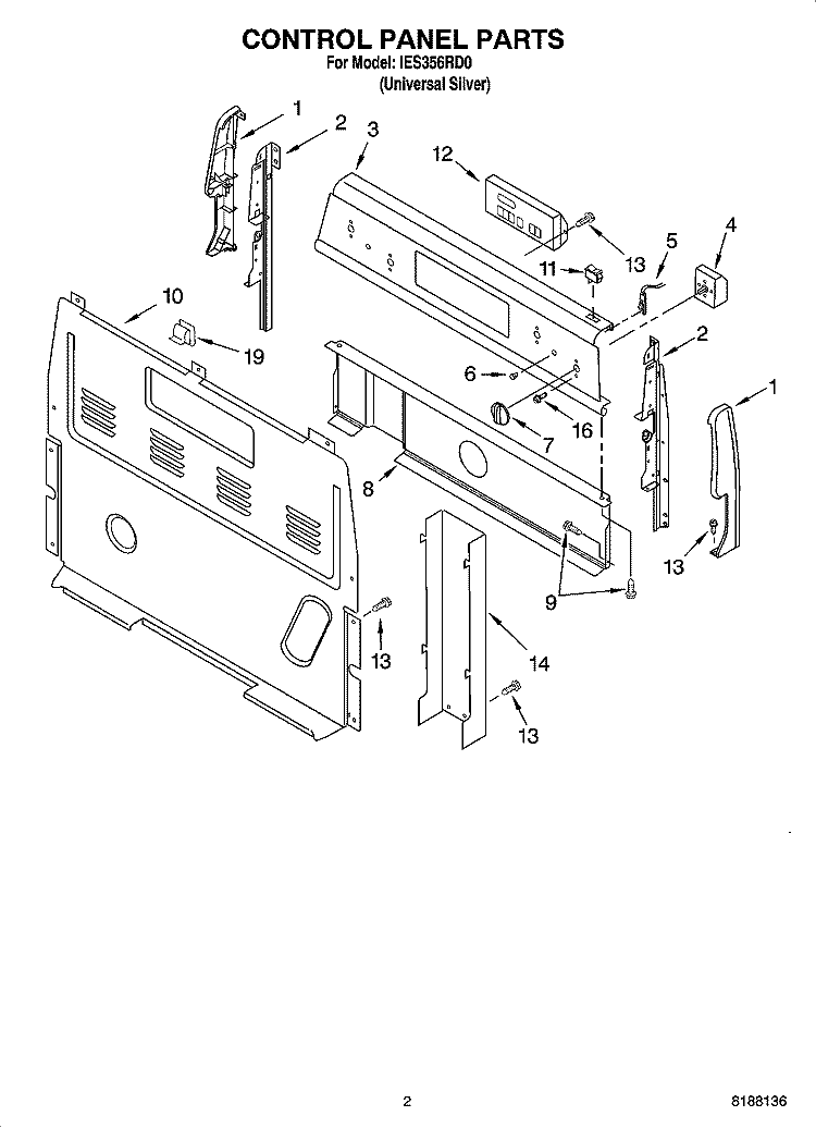 CONTROL PANEL PARTS Diagram and Parts List for IES356RD0  Inglis Range