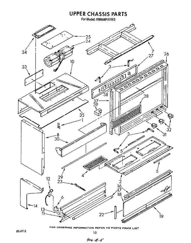 UPPER CHASSIS Diagram and Parts List for RM996PXVN3  Whirlpool Microwave Oven Combo