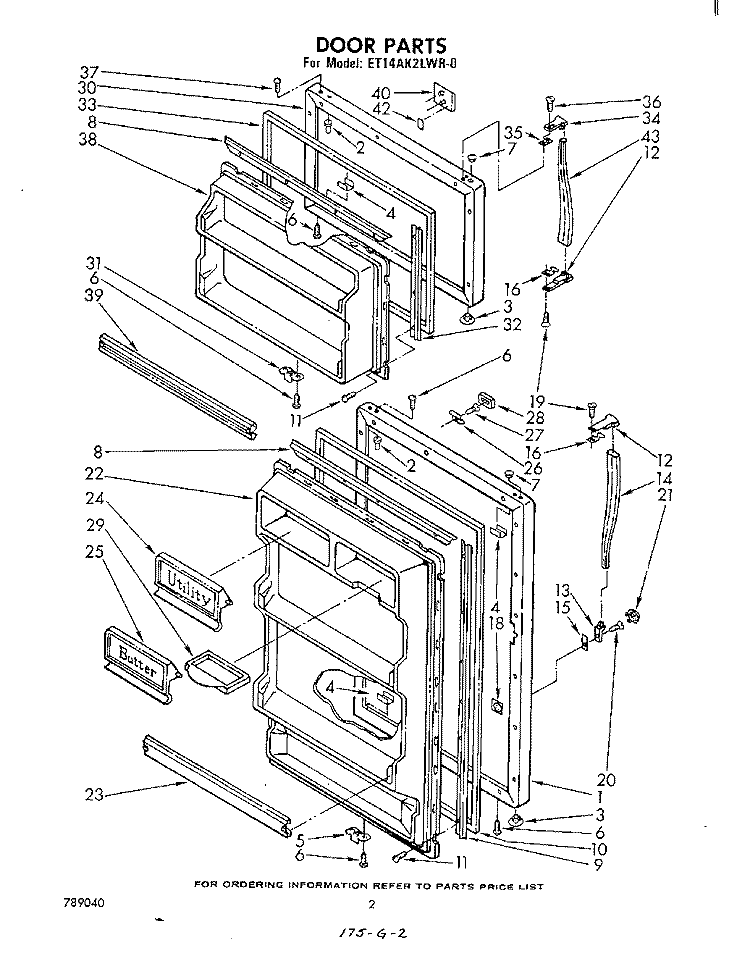 DOOR Diagram and Parts List for ET14AK2LWR0  Whirlpool Refrigerator