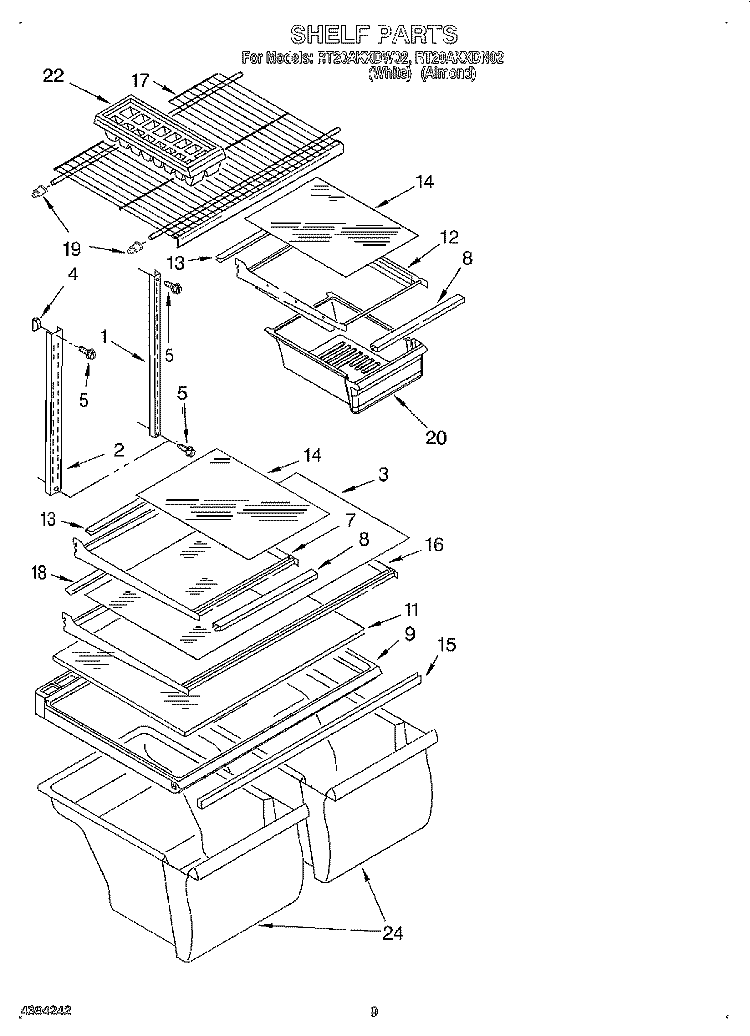SHELF, LIT/OPTIONAL Diagram and Parts List for RT20AKXDW02  Roper Refrigerator