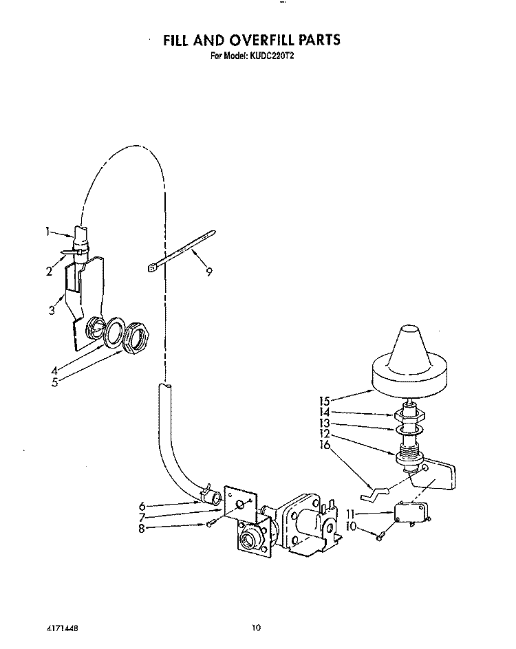 FILL AND OVERFILL Diagram and Parts List for KUDC220T2  KitchenAid Dishwasher