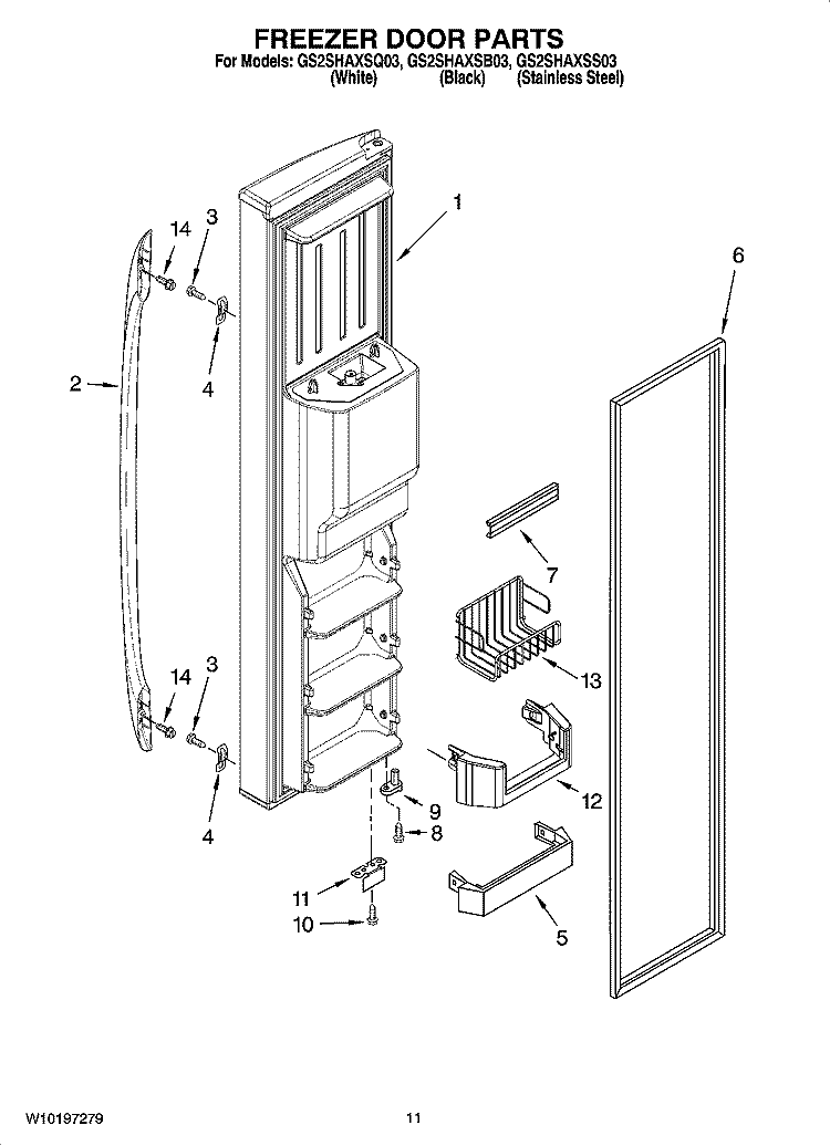 FREEZER DOOR PARTS Diagram and Parts List for GS2SHAXSS03  Whirlpool Refrigerator